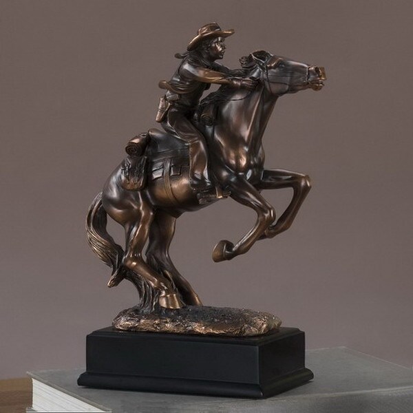 Cowboy Riding Horse Western Statue Running Stallion Wild West Art